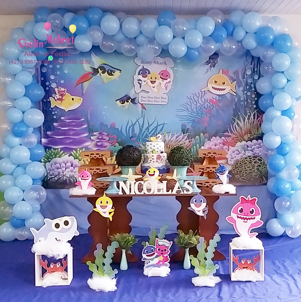 Decoração para festa de aniversário infantil tema Baby Shark | Evelin ...